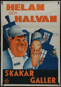 9f0280 PARDON US Swedish R1940s wonderful different art of convicts Stan Laurel & Oliver Hardy!