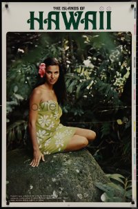 9f0036 ISLANDS OF HAWAII printer's test 25x38 travel poster 1960s image of Elizabeth Logue in sarong