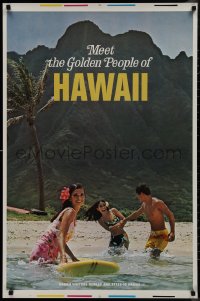 9f0038 MEET THE GOLDEN PEOPLE OF HAWAII printer's test 25x38 travel poster 1960s beach and surfing!