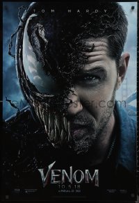 9f1187 VENOM teaser DS 1sh 2018 Marvel, great image of Tom Hardy in the title role transforming!