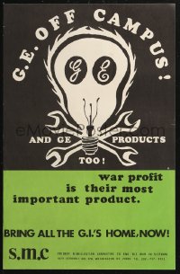 9f0084 G.E. OFF CAMPUS 11x17 war poster 1969 boycott GE, war profit is their best product!