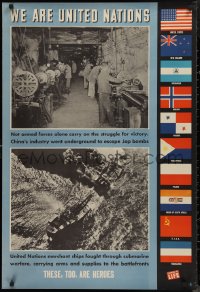 9f0083 WE ARE UNITED NATIONS 27x39 WWII war poster 1944 photographs taken from Life magazine!