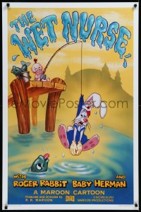 9f1195 WET NURSE Kilian 1sh 1988 Baby Herman goes fishing w/Roger Rabbit as the bait!