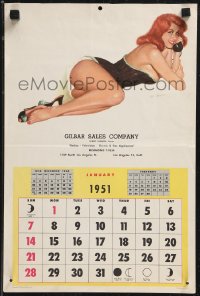 9g0357 AL MOORE calendar January 1951 super sexy pin-up art of half-naked girl with phone!