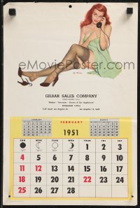 9g0358 AL MOORE calendar February 1951 super sexy pin-up art of half-naked girl with phone!