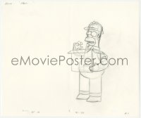 9g0543 SIMPSONS animation art 2000s cartoon pencil drawing of Homer wearing hard hat & holding box!