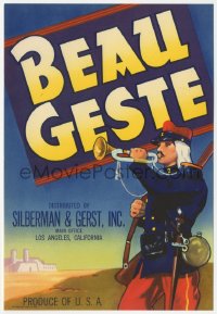 9g0954 BEAU GESTE 6x9 crate label 1940s great art of French Foreign Legionnaire playing bugle!