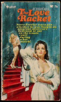 9g1081 LOVE RACKET paperback book 1967 in an amorous mistress's bedroom or out on the tennis court!