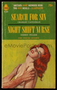 9g1088 SEARCH FOR SIN/NIGHT SHIFT NURSE paperback book 1966 great cover art of sexy naked redhead!
