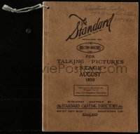 9g1181 STANDARD CASTING DIRECTORY softcover book August 1930 Clark Gable, Bela Lugosi, Boris Karloff