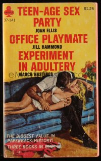 9g1093 TEEN-AGE SEX PARTY/OFFICE PLAYMATE/EXPERIMENT IN ADULTERY paperback book 1968 sexy cover art!