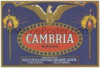 9g0970 CAMBRIA 9x12 crate label 1940s cool logo with griffon between torches, no fruit!