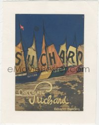 9g0516 CHOCOLAT SUCHARD linen Italian magazine page 1910s cool art of five sailboats lined up!