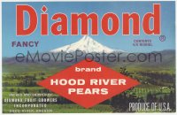 9g0977 DIAMOND 7x11 produce crate label 1940s fancy Hood River pears, great image of mountain!