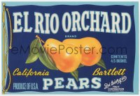 9g0980 EL RIO ORCHARD 8x11 crate label 1940s great art of California Bartlett pears on flag!