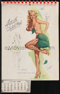 9g0361 FREEMAN ELLIOTT calendar 1950 super sexy pin-up art of near-naked women for each month!