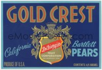 9g0986 GOLD CREST 8x11 crate label 1940s California Bartlett pears from San Francisco!