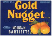 9g0987 GOLD NUGGET 8x11 crate label 1940s Mountain Bartlett pears from California, grown in U.S.A.!