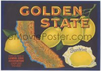 9g0989 GOLDEN STATE 9x12 crate label 1940s art of California lemons from Tulare county!