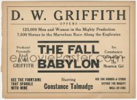 9g0325 FALL OF BABYLON herald 1919 D.W. Griffith re-edited & expanded from his classic Intolerance!