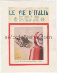 9g0526 LE VIE D'ITALIA linen Italian magazine cover July 1934 Bernalloli art of motorcycle & gas pump!