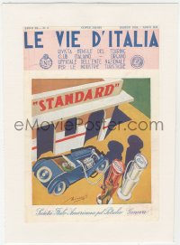 9g0525 LE VIE D'ITALIA linen Italian magazine cover March 1934 Bernalloli art of car at gas pump!