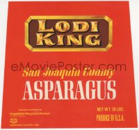 9g0998 LODI KING 10x10 crate label 1960s asparagus from San Joaquin County, California!