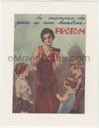 9g0508 PROTON linen Italian magazine ad 1910s Luigi Bompard art of woman pouring medicine for kids!