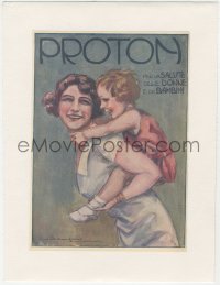 9g0511 PROTON linen Italian magazine ad 1910s Luigi Bompard art of pretty woman carrying child!
