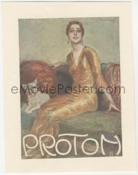 9g0510 PROTON linen Italian magazine ad 1910s Luigi Bompard art of pretty woman sitting by dog!