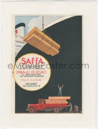 9g0512 SAFFA linen Italian magazine ad 1930s Nicouline art of truck hauling cargo from ship!