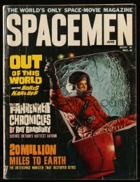 9g0702 SPACEMEN magazine June 1964 Fahrenheit Chronicles by Ray Bradbury, Boris Karloff!