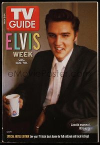 9g0730 TV GUIDE magazine May 8, 2005 Elvis Week, cover image of a candid moment from his 1956 tour!