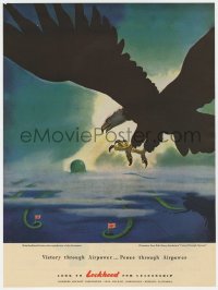 9g0299 VICTORY THROUGH AIR POWER magazine ad 1940s art of bald eagle flying toward Japanese octopus!