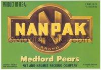 9g1000 NANPAK green 7x11 crate label 1940s Medford Pears from Oregon, product of U.S.A.!