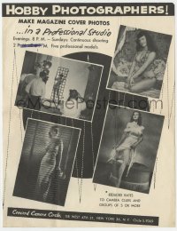 9g0073 BETTIE PAGE 9x11 flyer 1950s on an ad for hobby photographers making magazine cover photos!