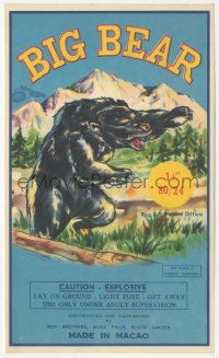 9g0940 BIG BEAR FIRECRACKERS 6x10 firecracker label 1970s cool art of raging bear in the wilderness!