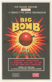 9g0941 BIG BOMB SUPER FIRECRACKERS 5x8 firecracker label 1970s great art of exploding bomb!