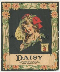 9g0936 DAISY 7x9 flour label 1950s great art of pretty woman with flowers in the border!