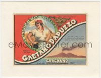 9g0494 GAETANO D'APUZZO linen 6x8 Italian pasta label 1940s great art of pretty woman holding wheat!