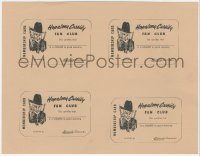 9g0071 HOPALONG CASSIDY uncut 9x11 fan club card sheet 1950s use it prove your membership!