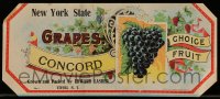 9g1016 NEW YORK STATE CONCORD GRAPES 5x11 crate label 1910s grown & packed in Tivoli, New York!