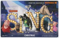 9g0425 SING 7x11 promo card 2016 Illumination animation, with cool games for kids on the back!
