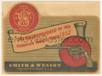 9g0061 SMITH & WESSON 6x8 decal 1940s the thoroughbred of the handgun world since 1852, cool & rare!