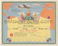 9g0072 TRANS WORLD AIRLINES 9x11 flight certificate 1952 showing how many times you fly with TWA!