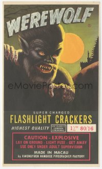 9g0948 WEREWOLF 6x10 firecracker label 1970s cool monster art of wolf man by full moon!