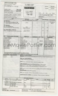 9g0085 X-FILES call sheet July 6, 1997 shows every cast & crew member who had to work that day!
