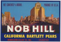 9g1017 NOB HILL BRAND 7x10 crate label 1940s California Bartlett Pears, cool art of San Francisco!