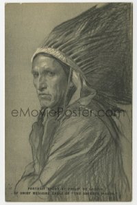 9g0246 COVERED WAGON English 4x6 postcard 1924 Philip de Laszlo art of Chief Medicine Eagle!