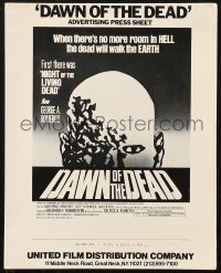 9g0924 DAWN OF THE DEAD press sheet 1979 George Romero, there's no more room in HELL for the dead!